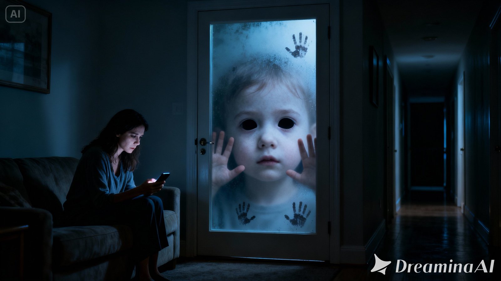 dreamina-2025-11-25-8116-A dark, dimly lit hallway at night. A fr....jpeg